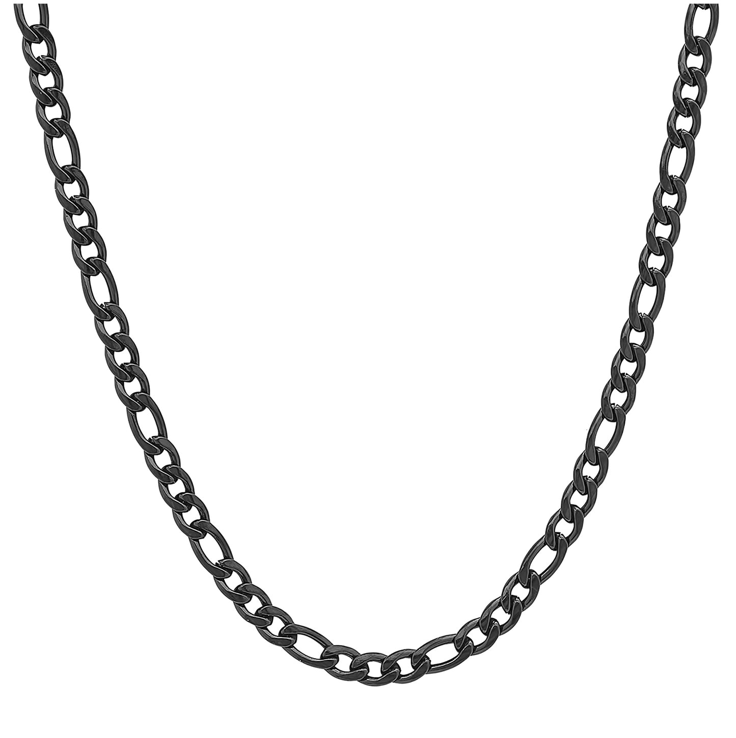 Stainless Steel Mens Black -Tone Figaro Fashion Link Necklace Size 24 Inches