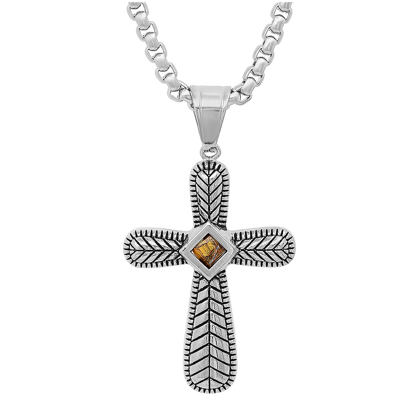 Stainless Steel Mens Cross Religious Necklace