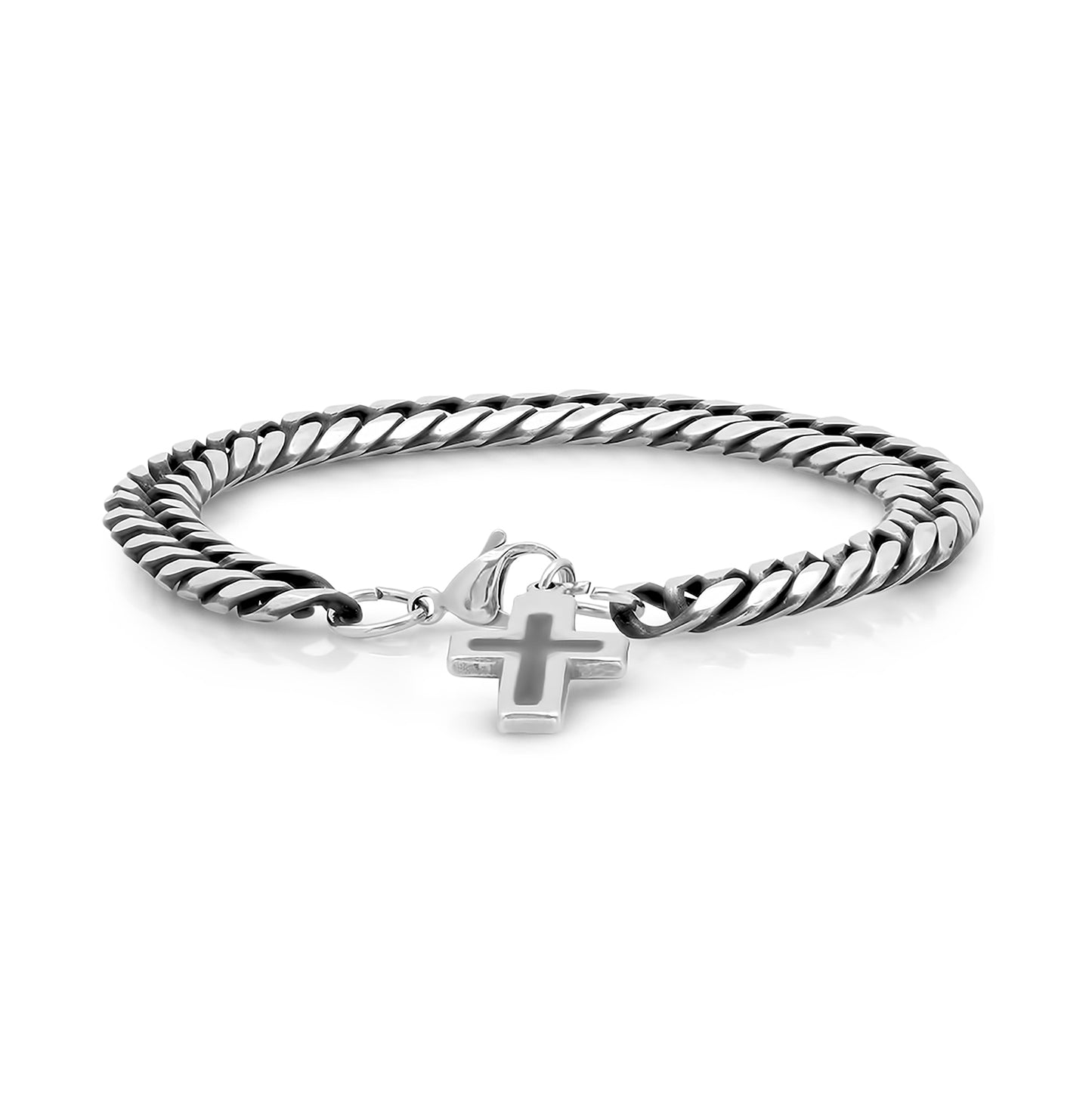 Stainless Steel Mens Cross Religious Bracelet