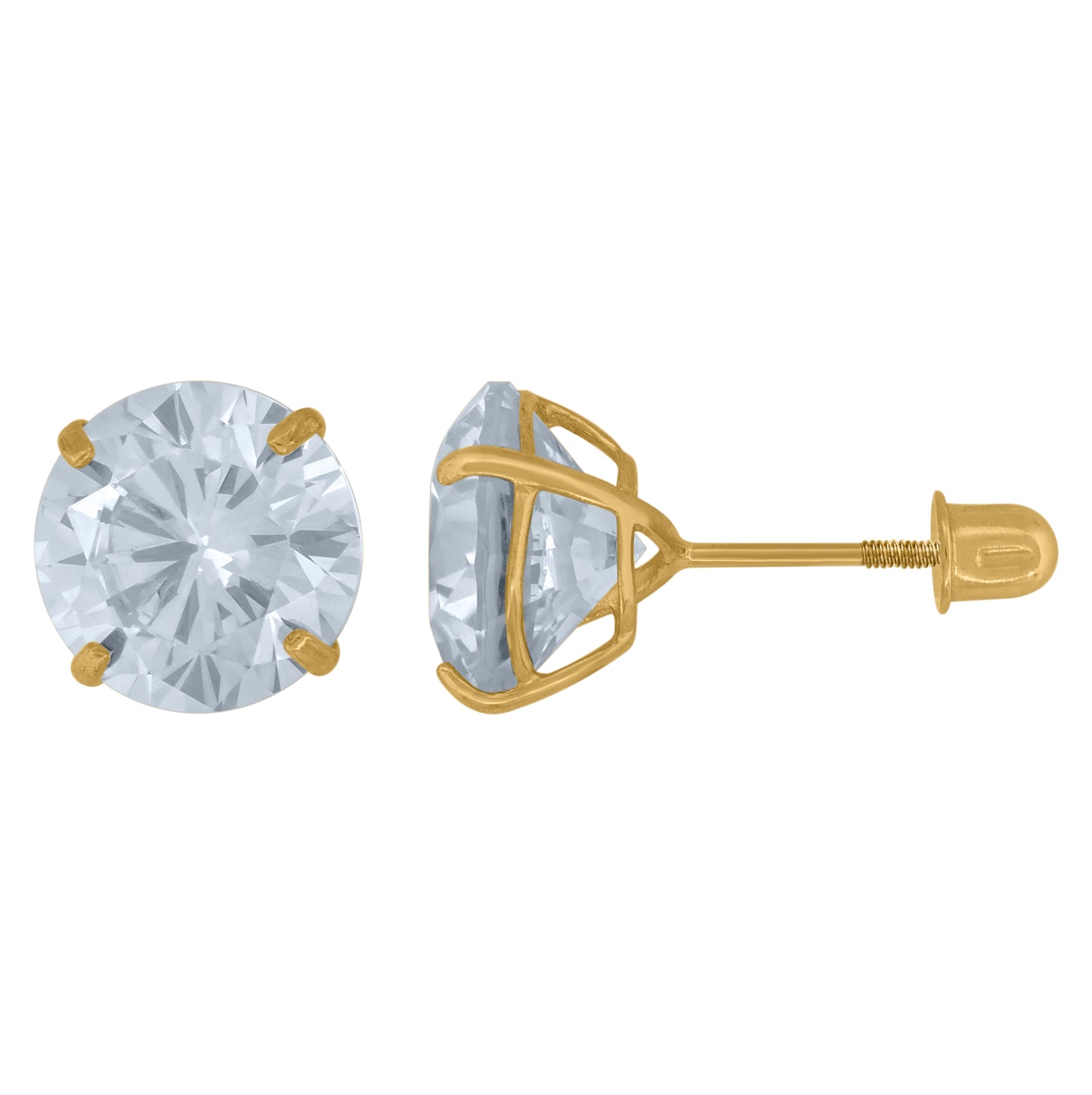 14K Yellow Gold Womens Cubic-Zirconia 8mm Round Stud Earrings
