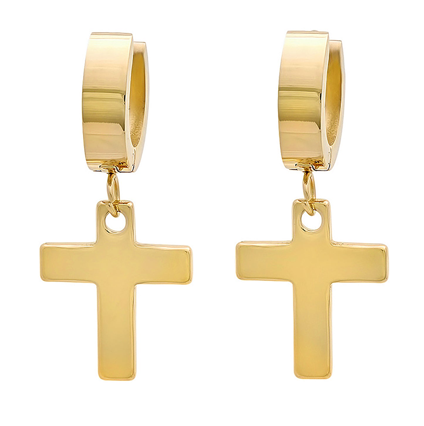 Stainless Steel Mens Cross Religious Dangler Hoop Earrings