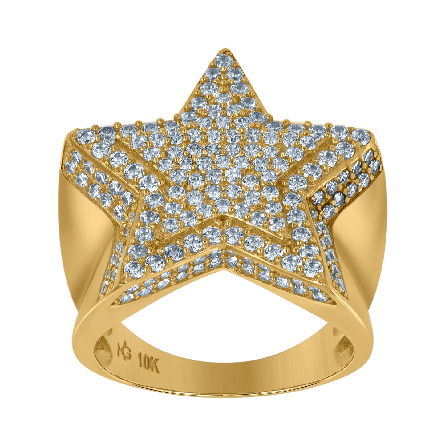 10K Yellow Gold Mens Cubic Zirconia Star Cluster Nautical Ring