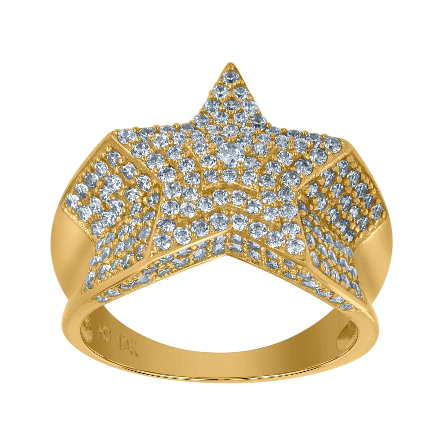10K Yellow Gold Mens Cubic Zirconia Star Cluster Nautical Ring
