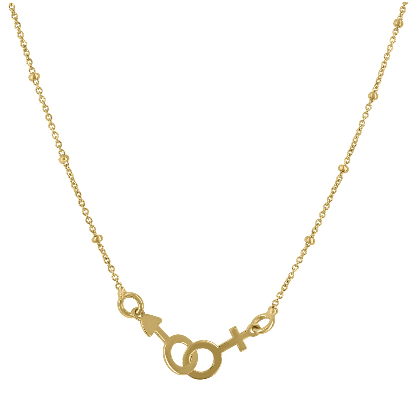 14K Yellow Gold Womens Gender Symbol His Her Couple Fashion Necklace 17.5 Inches