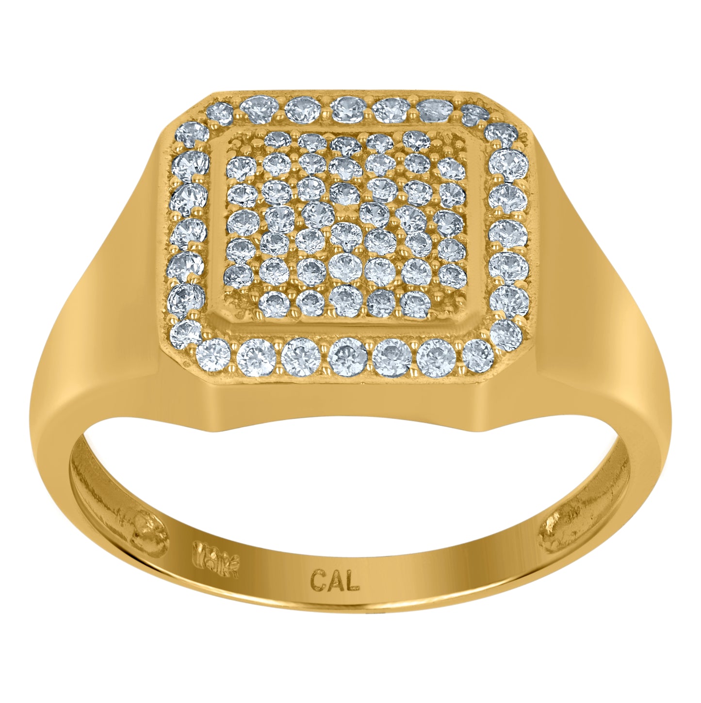 10K Yellow Gold Mens Cubic-Zirconia Square Head Cluster Fashion Rings