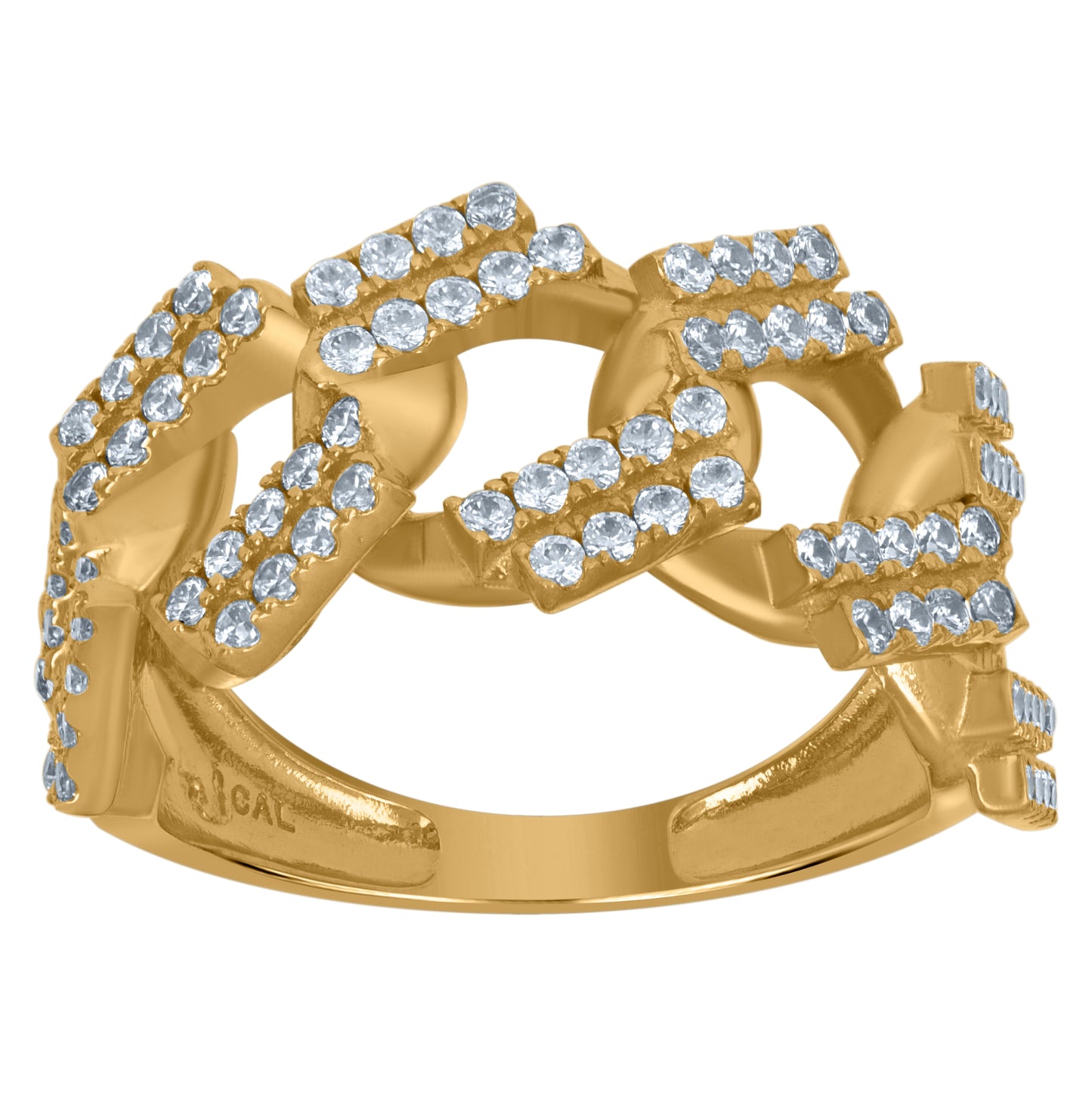 10K Yellow Gold Mens Cubic-Zirconia Cuban Link Fashion Rings