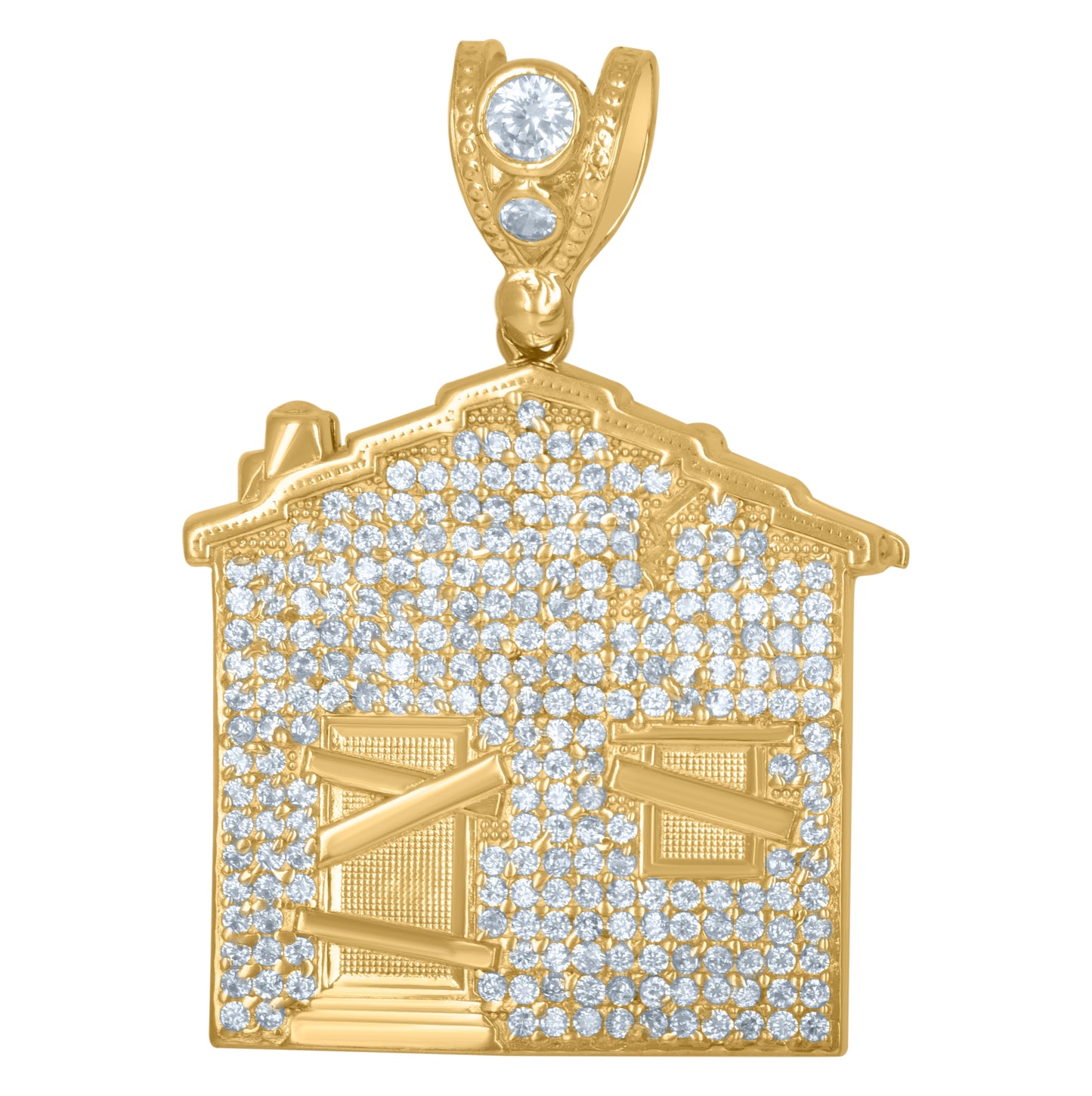 10K Yellow Gold Mens Cubic Zirconia Trap House Fashion Charm Pendant