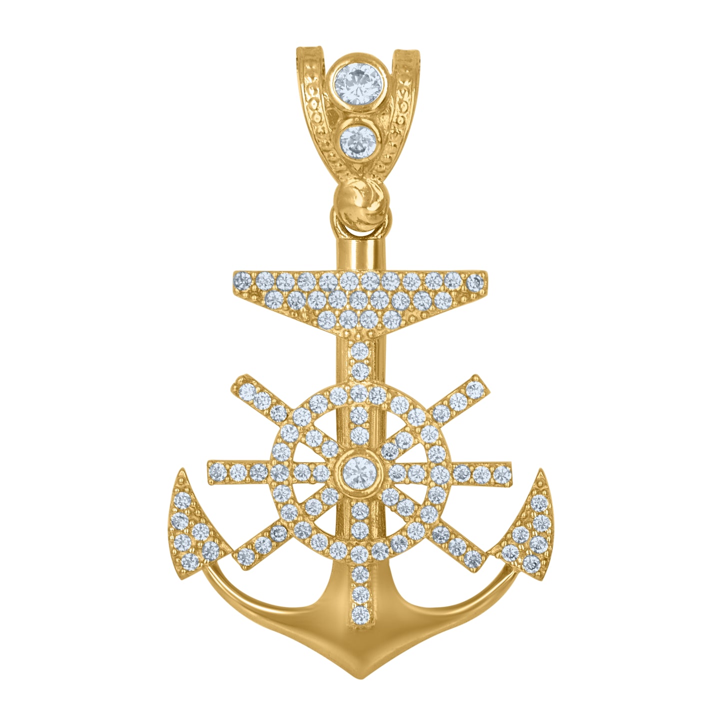 10K Yellow Gold Mens Cubic Zirconia Anchor Ocean Charm Pendant
