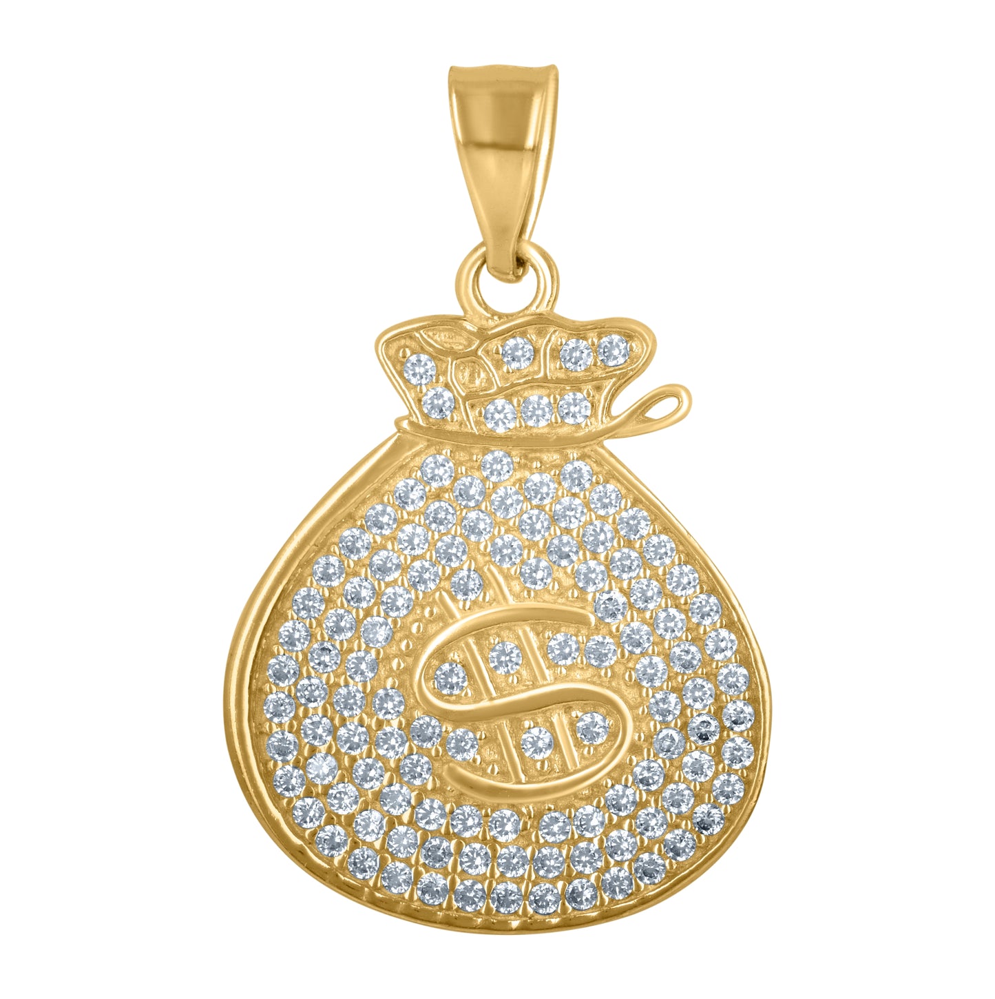 10K Yellow Gold Mens Cubic Zirconia Moneybag Gambling Charm Pendant