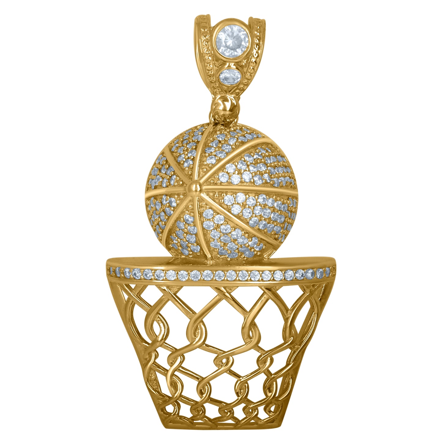 10K Yellow Gold Mens Cubic Zirconia Basket Ball Sports Charm Pendant