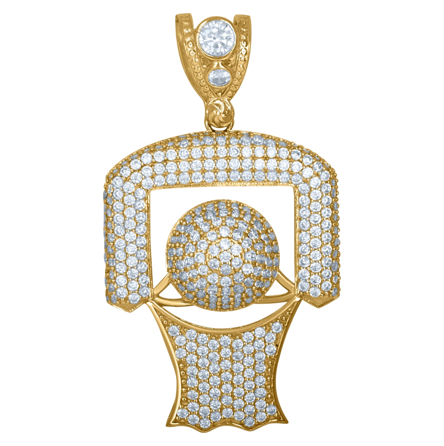 10K Yellow Gold Mens Cubic Zirconia Basket Ball Sports Charm Pendant
