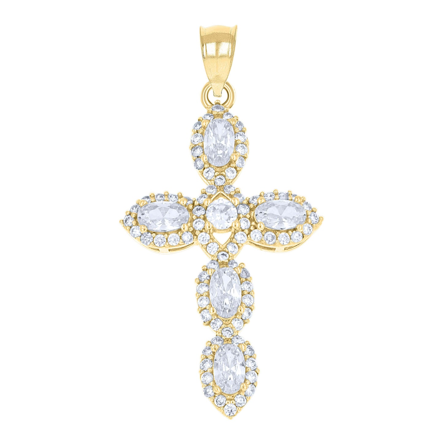 10K Yellow Gold Mens Cubic Zirconia Cross Religious Charm Pendant