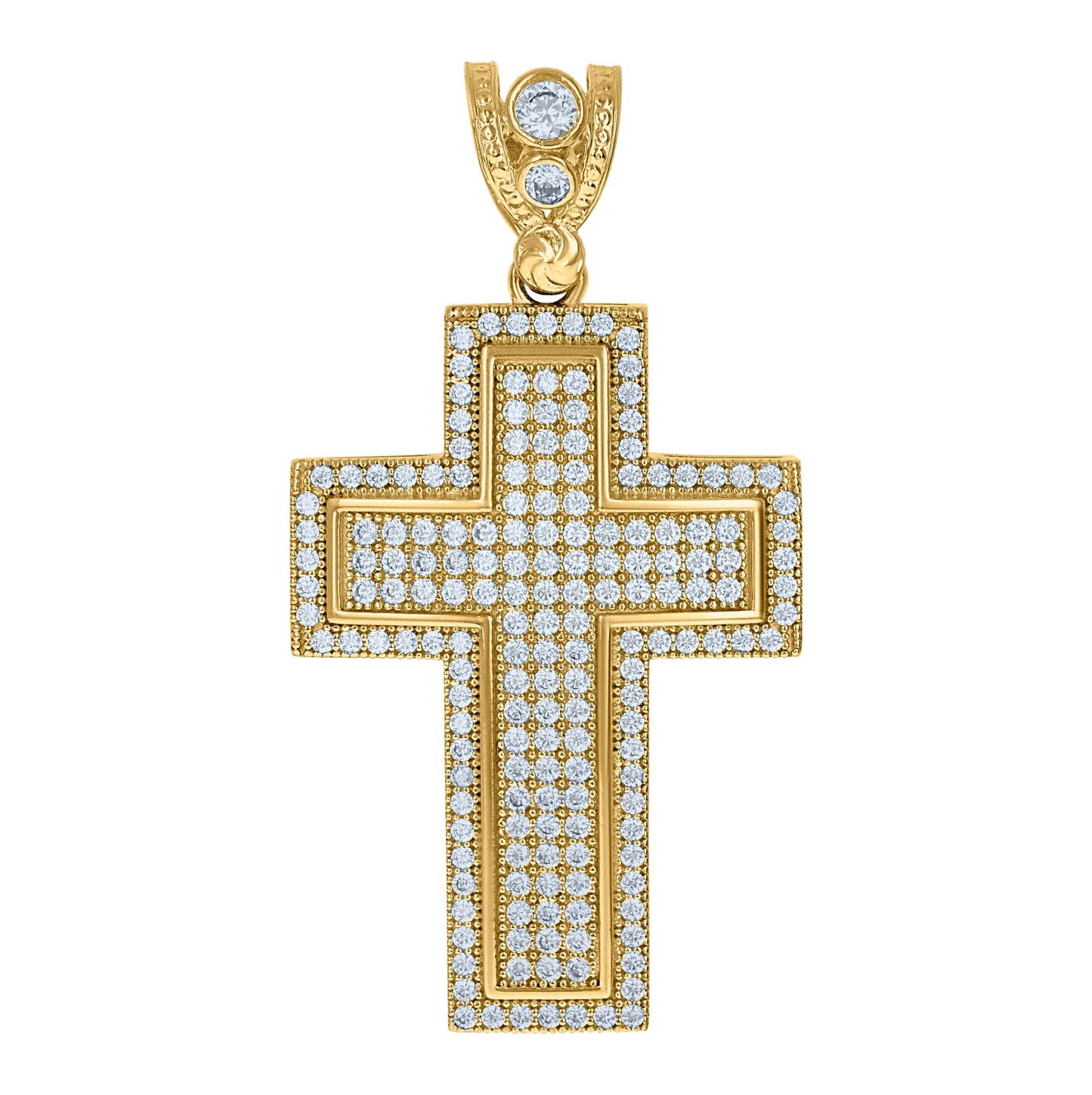 10K Yellow Gold Mens Cubic Zirconia Cross Religious Charm Pendant