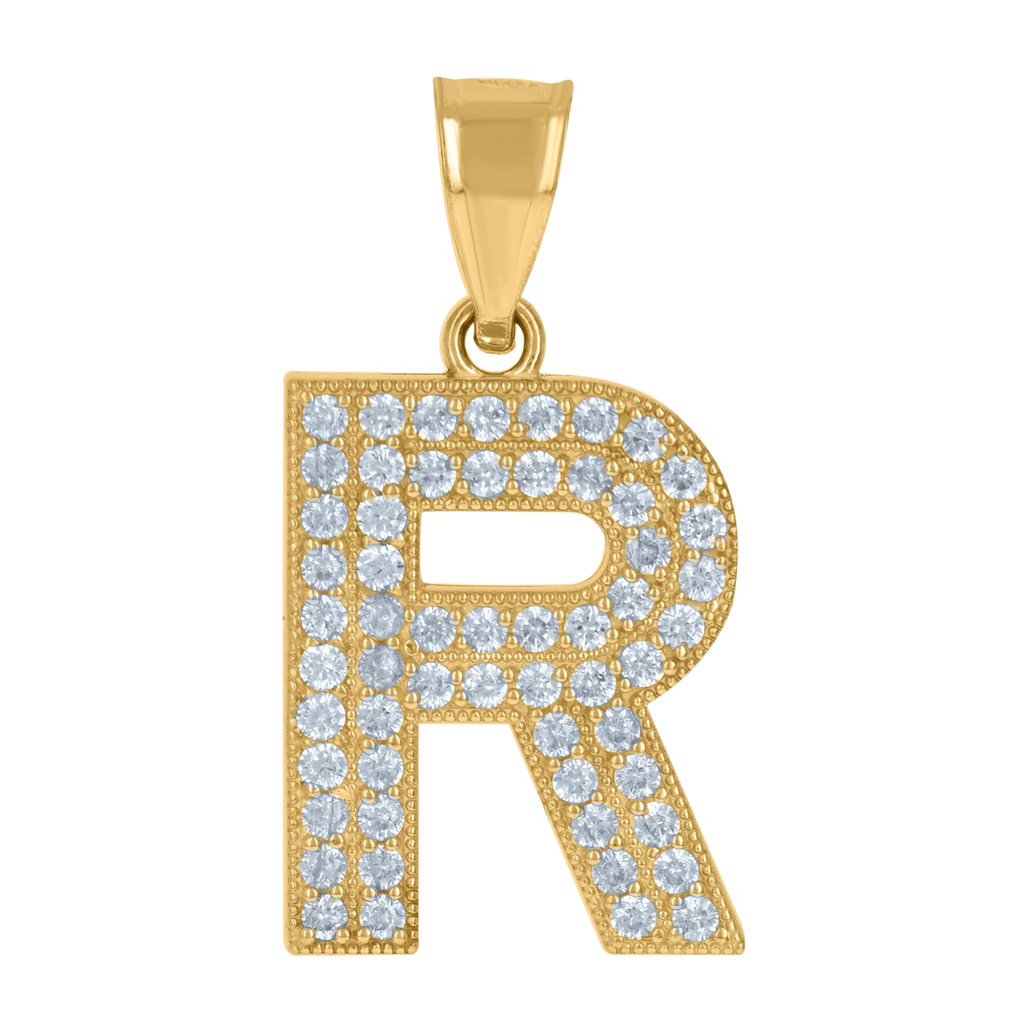 10K Yellow Gold Womens Cubic Zirconia Alphabet Initial Charm Pendant