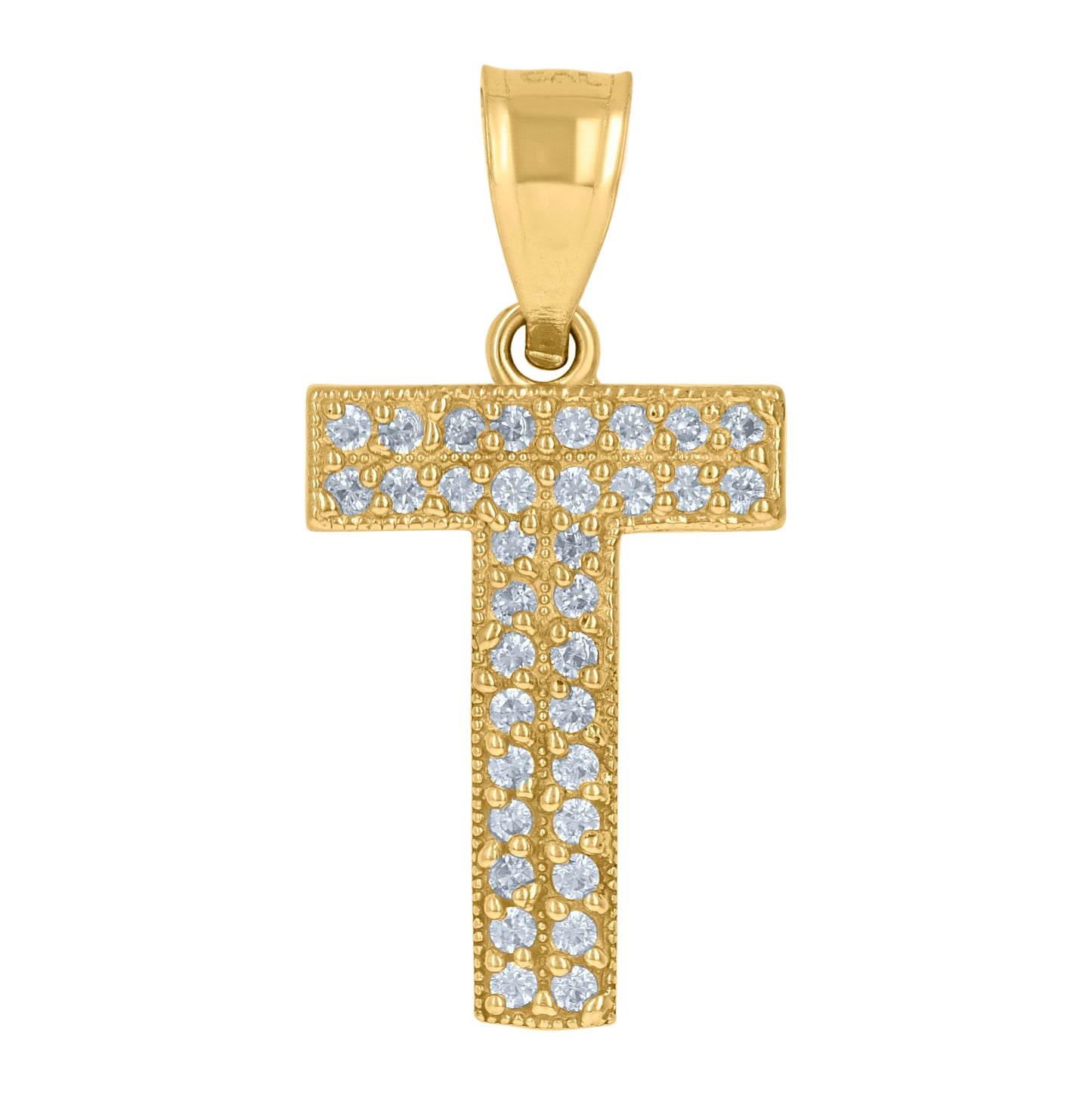 10K Yellow Gold Womens Cubic Zirconia Alphabet Initial Charm Pendant