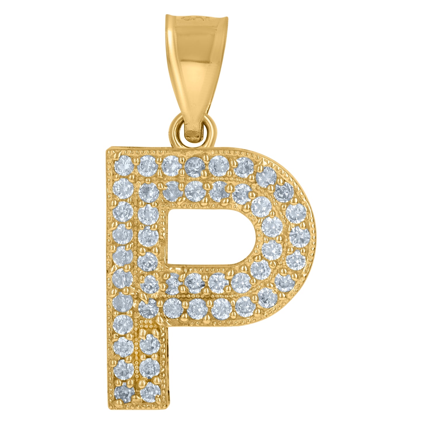 10K Yellow Gold Womens Cubic Zirconia Alphabet Initial Charm Pendant