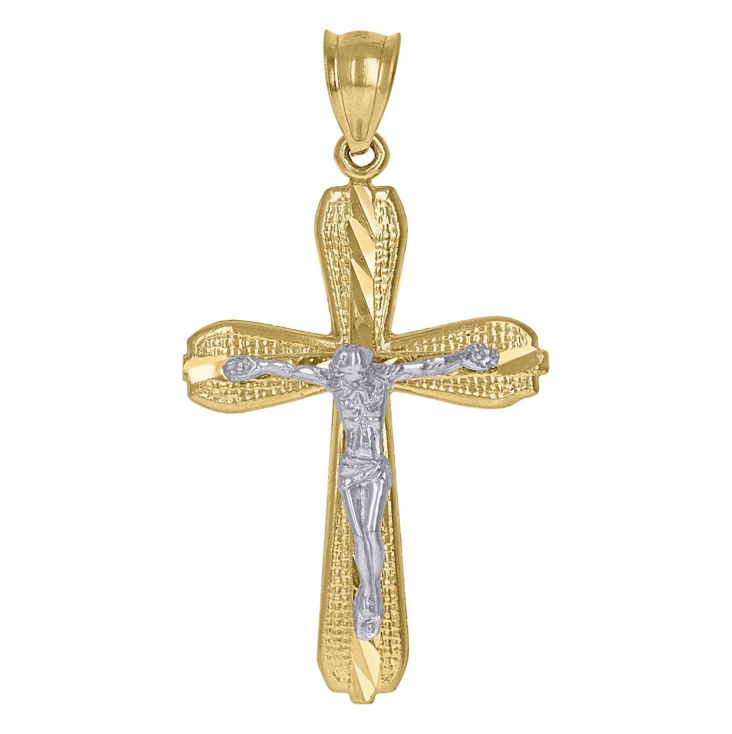 10K Two-Tone Gold Mens Crucifix Religious Charm Pendant