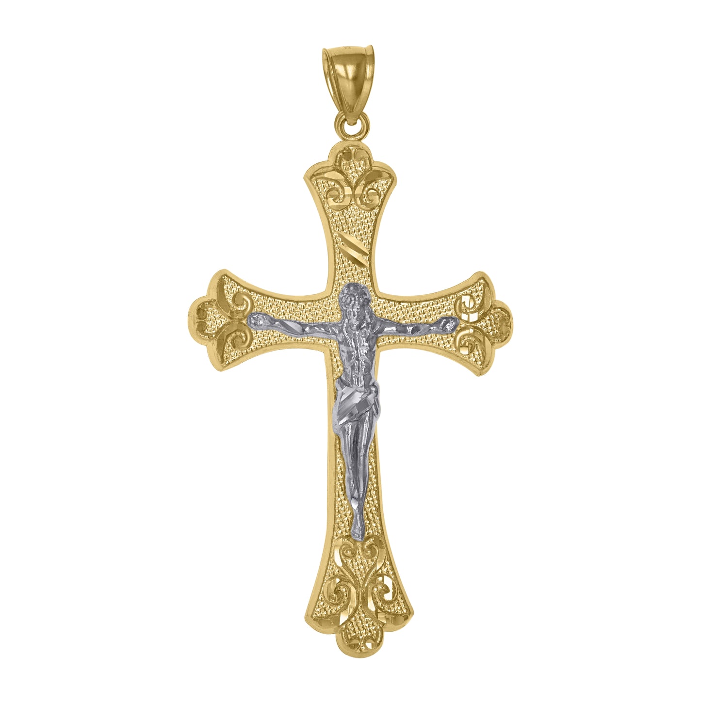 10K Two-Tone Gold Mens Crucifix Religious Charm Pendant