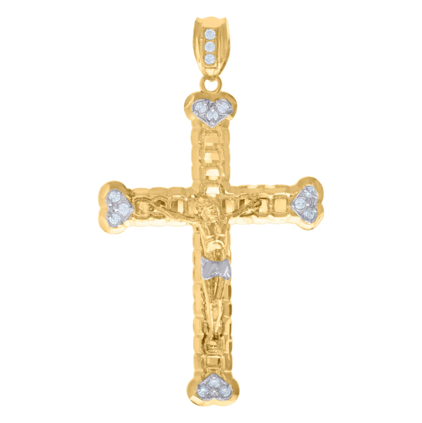 10K Two-Tone Gold Mens Cubic-Zirconia Religious Cross Crucifix Charm Pendant