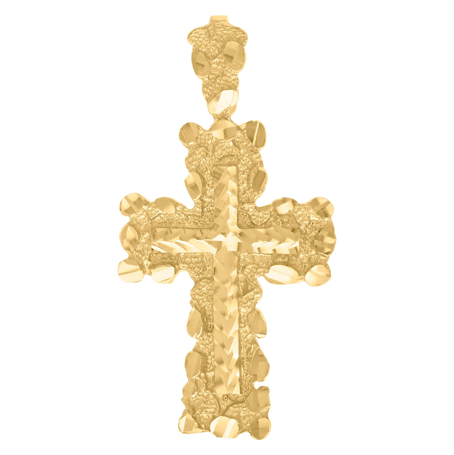 10K Yellow Gold Mens Religious Cross Nugget Charm Pendant