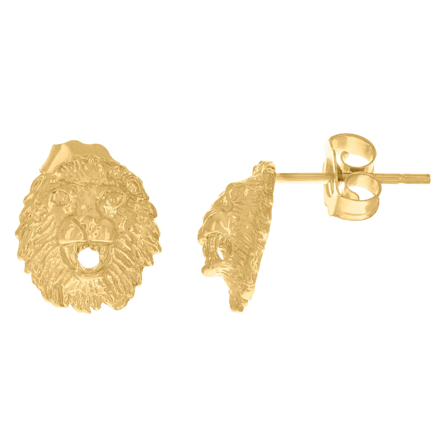 10K Yellow Gold Mens Animal Lion Leo Zodiac Sign Stud Earrings