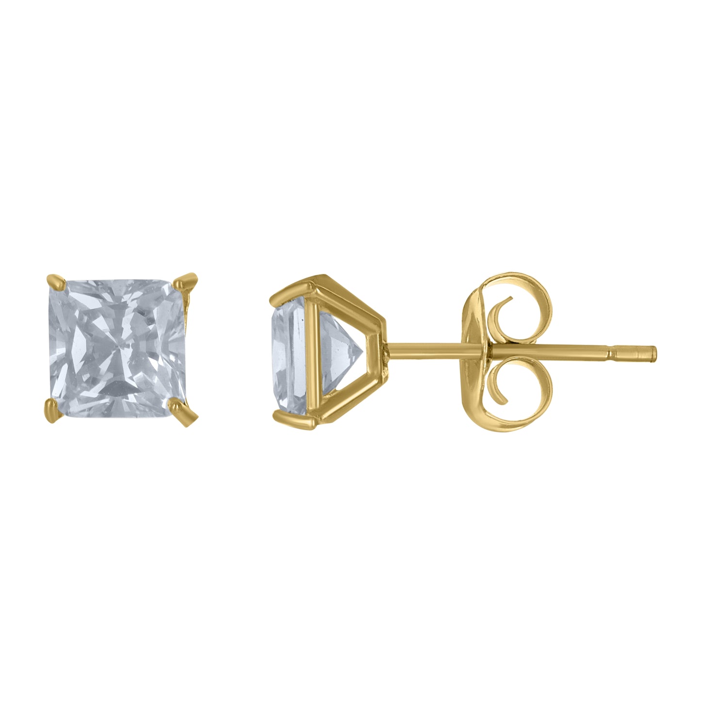 10K Yellow Gold Unisex Princess Cut Cubic-Zirconia Square Stud Earrings