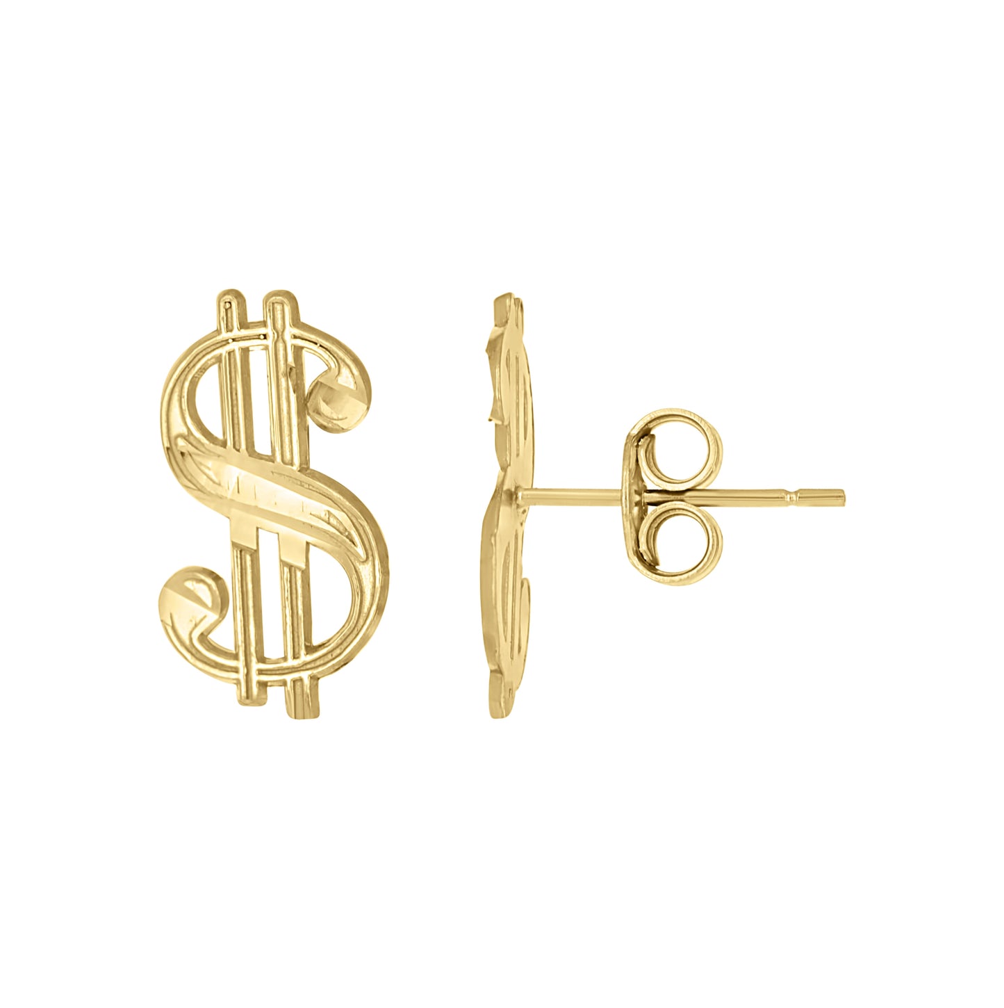 10K Yellow Gold Mens Gambling Dollar Sign Stud Earrings
