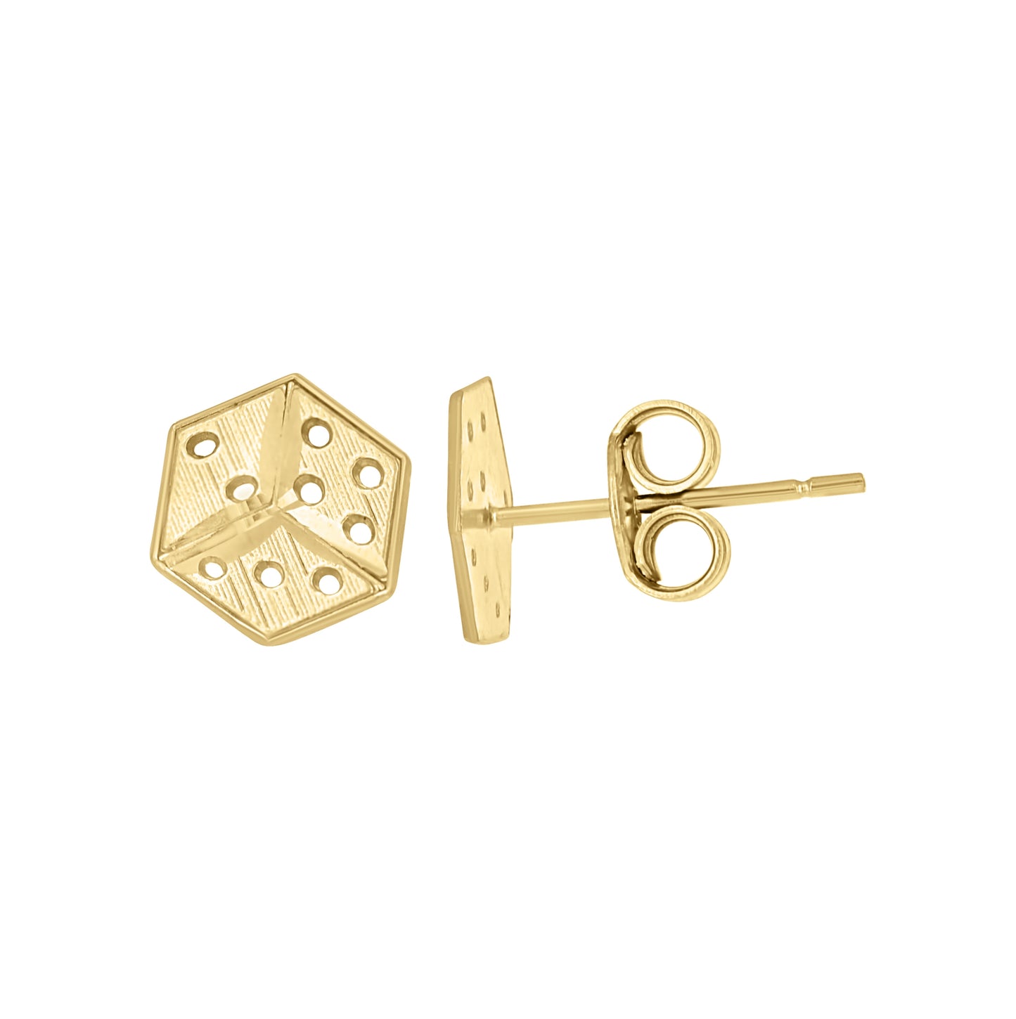10K Yellow Gold Mens Gambling Dice Stud Earrings