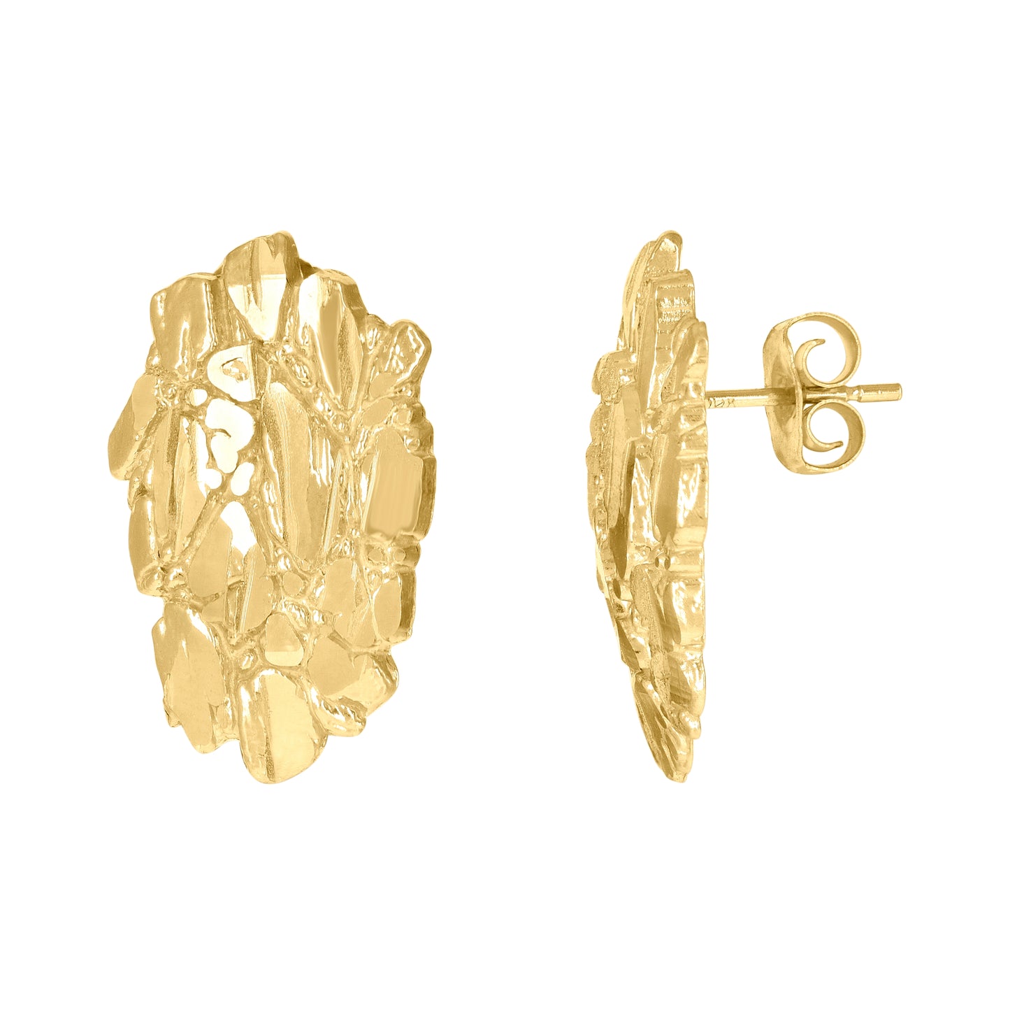 10K Yellow Gold Mens Fashion Nugget Stud Earrings