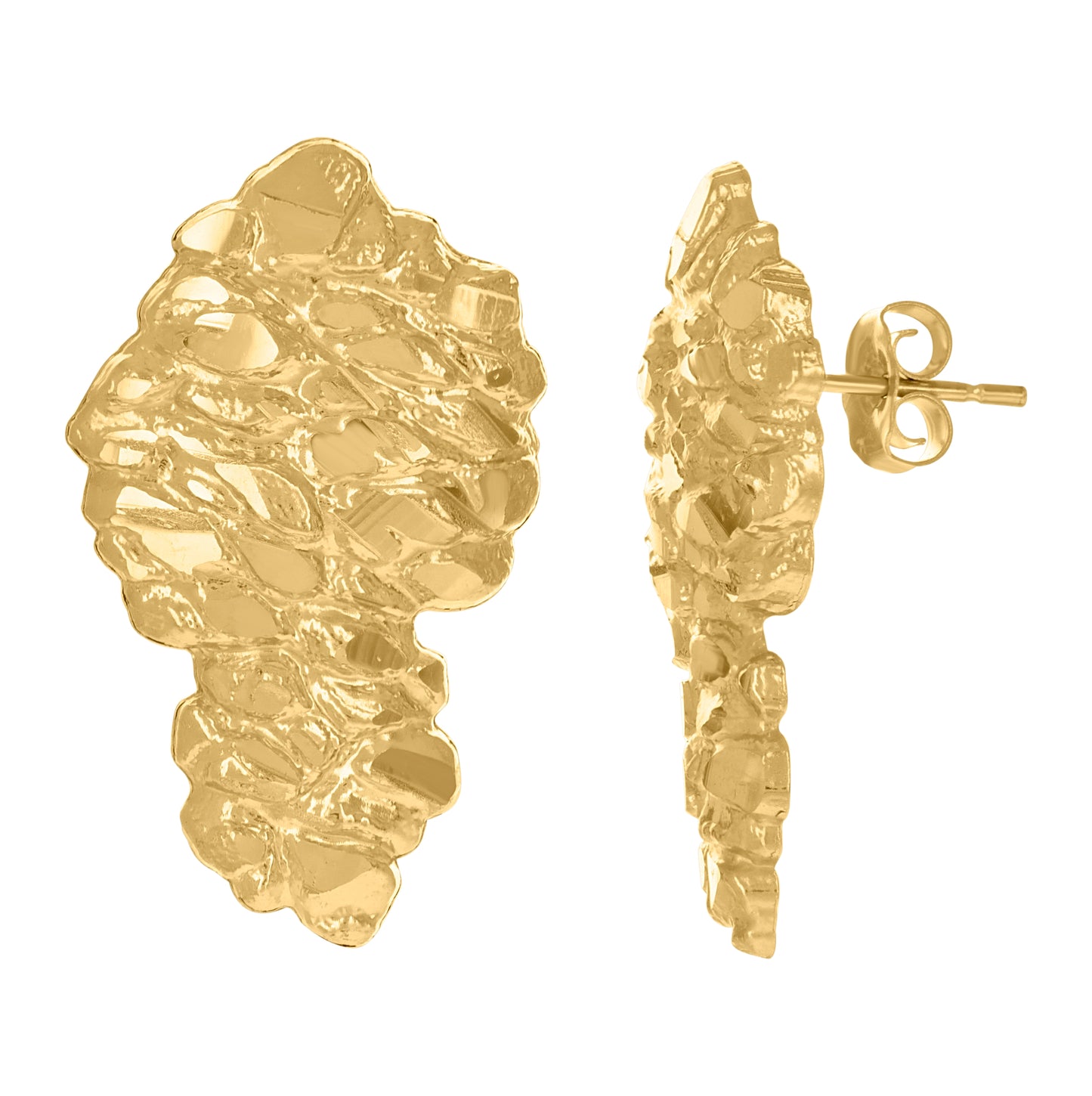 10K Yellow Gold Mens Country Map Nugget Stud Earrings