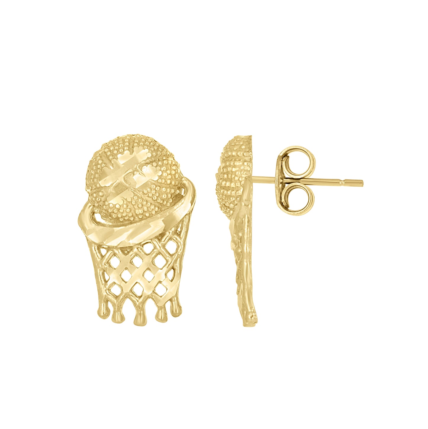 10K Yellow Gold Mens Sports Basketball Stud Earrings