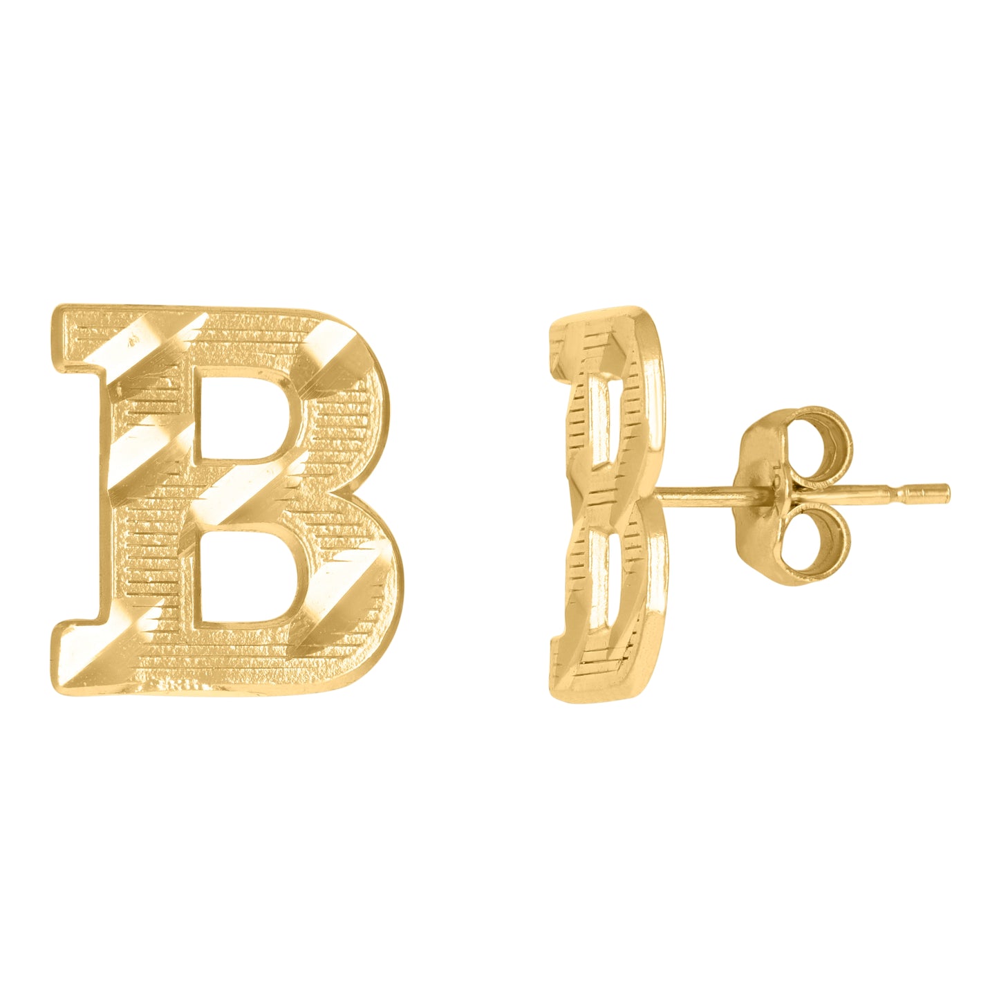 10K Yellow Gold Mens Initials B Stud Earrings