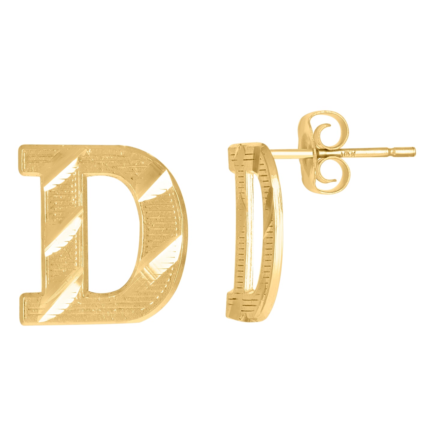 10K Yellow Gold Mens Initials Letter D Stud Earrings