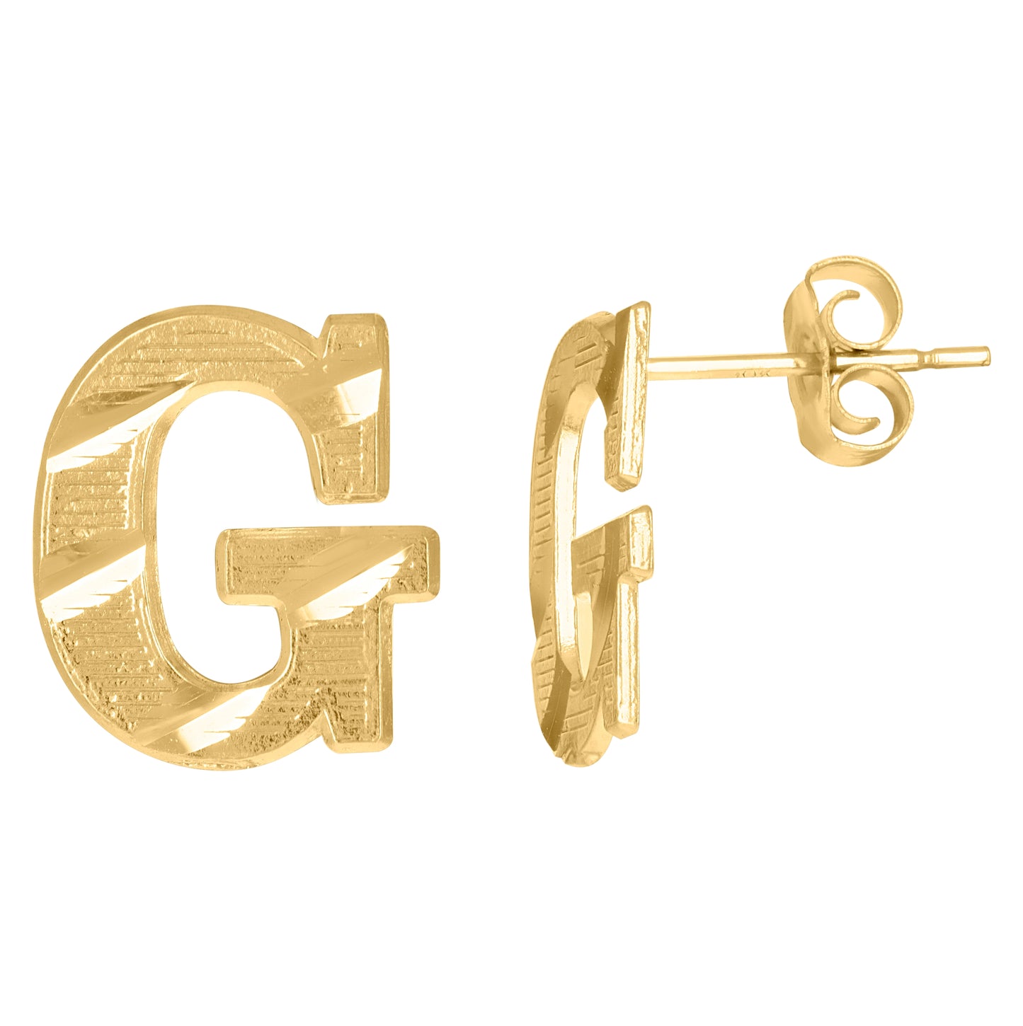 10K Yellow Gold Mens Initials Letter G Stud Earrings