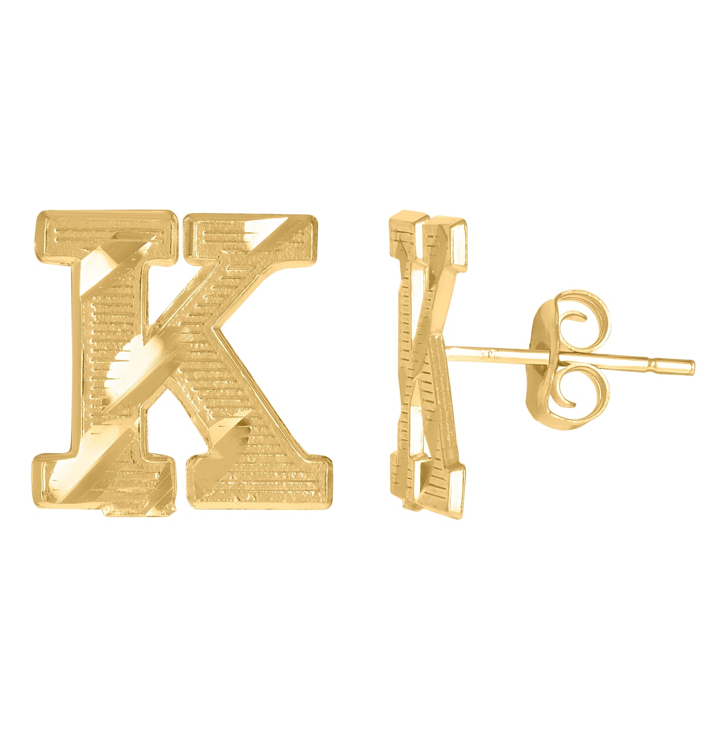 10K Yellow Gold Mens Initials Letter K Stud Earrings