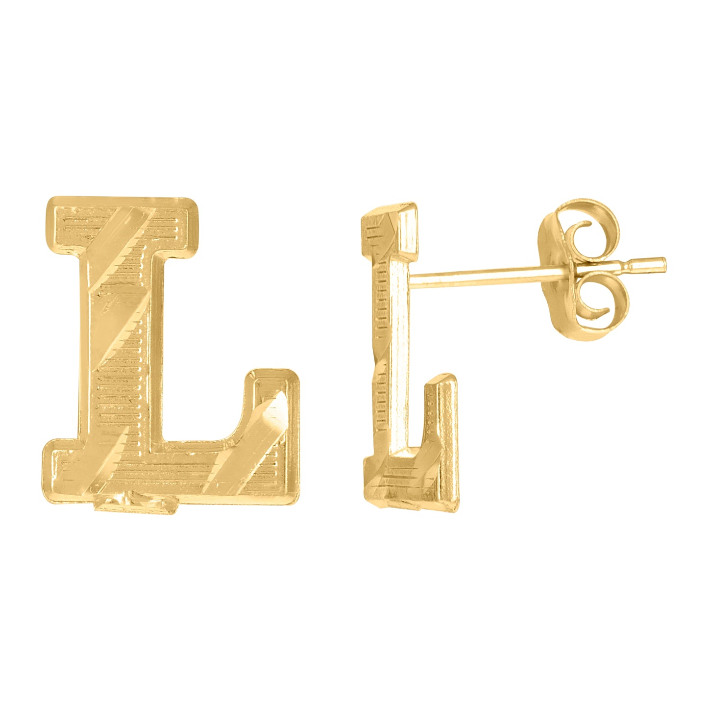 10K Yellow Gold Mens Initials Letter L Stud Earrings