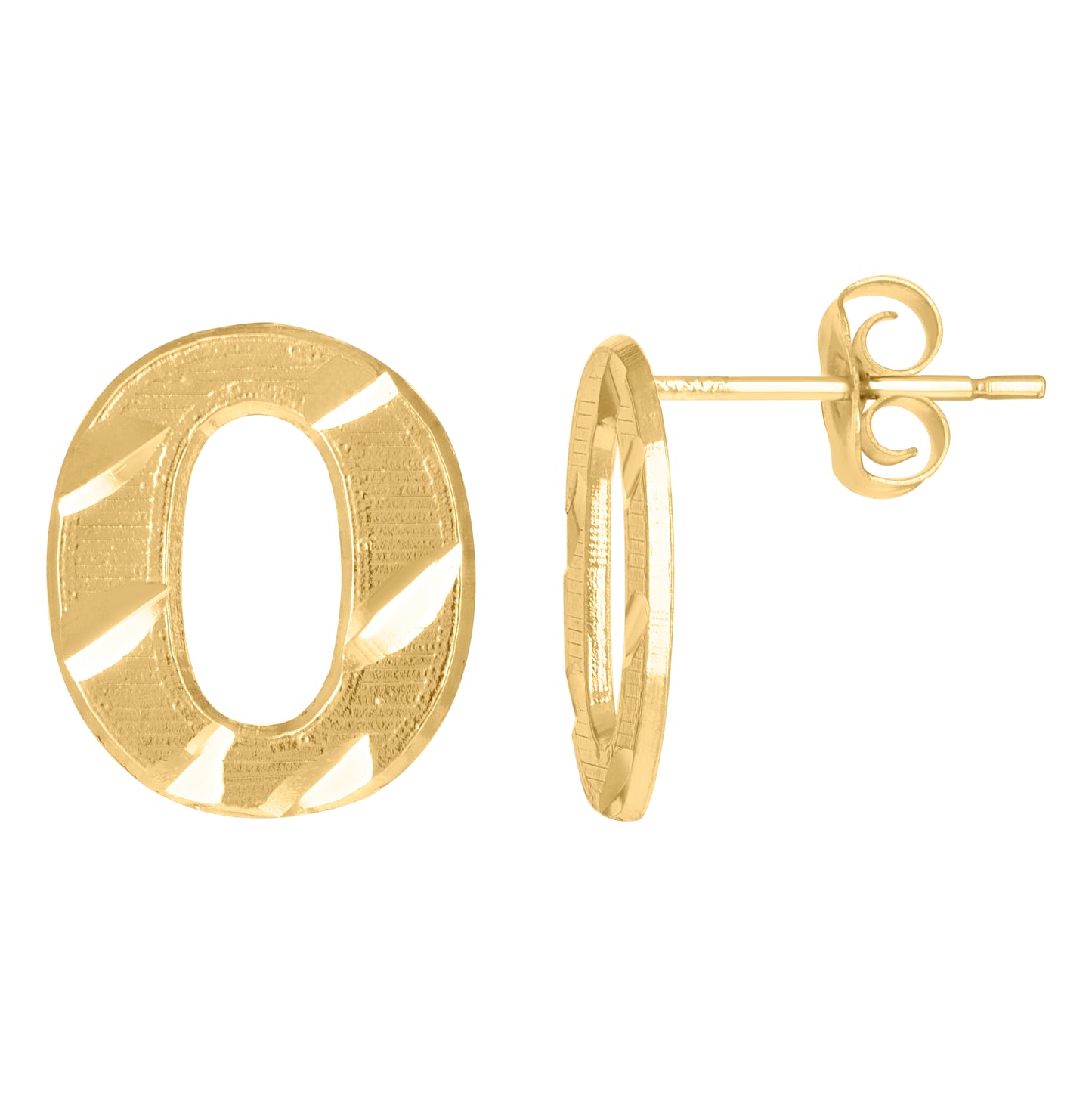 10K Yellow Gold Mens Initials Letter O Stud Earrings
