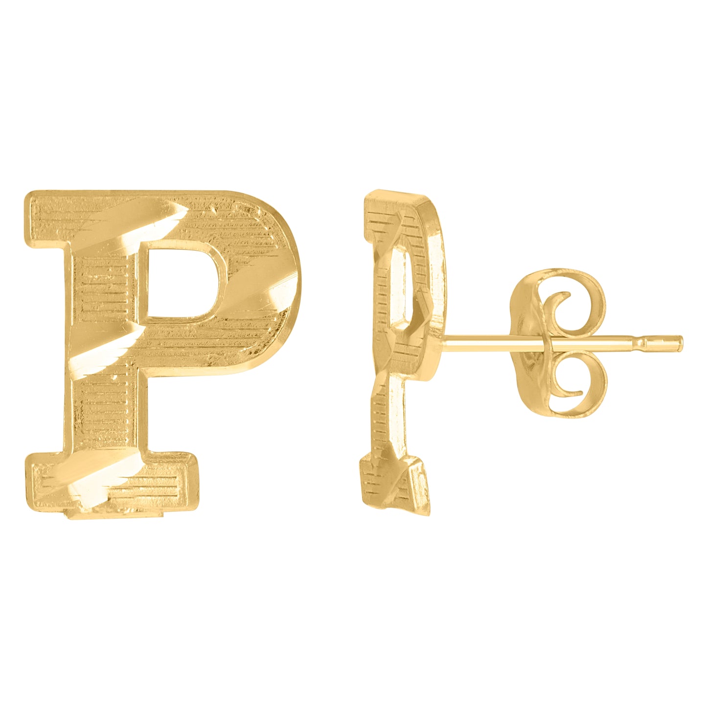10K Yellow Gold Mens Initials Letter P Stud Earrings