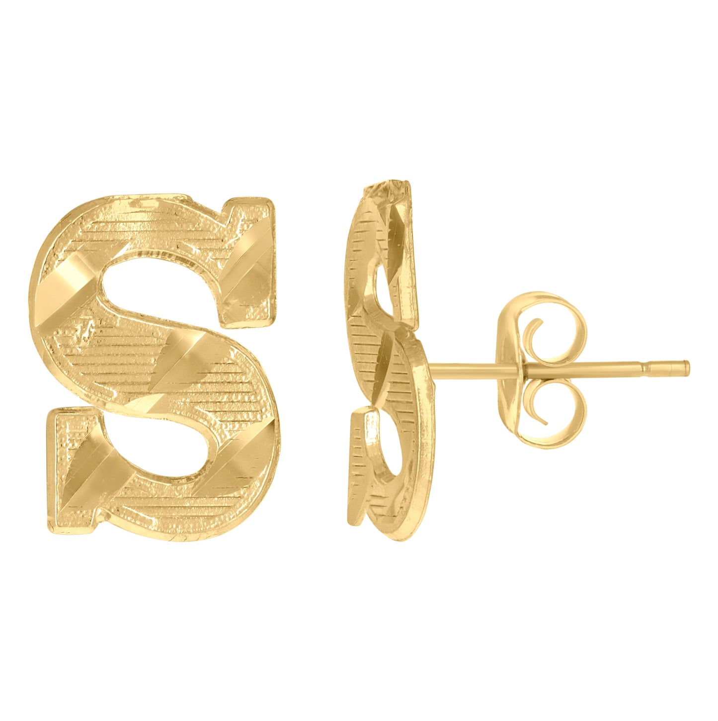 10K Yellow Gold Mens Initials Letter S Stud Earrings