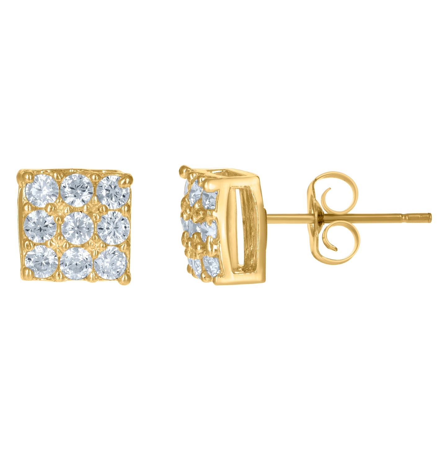 10K Yellow Gold Mens Cubic-Zirconia Square Stud Earrings