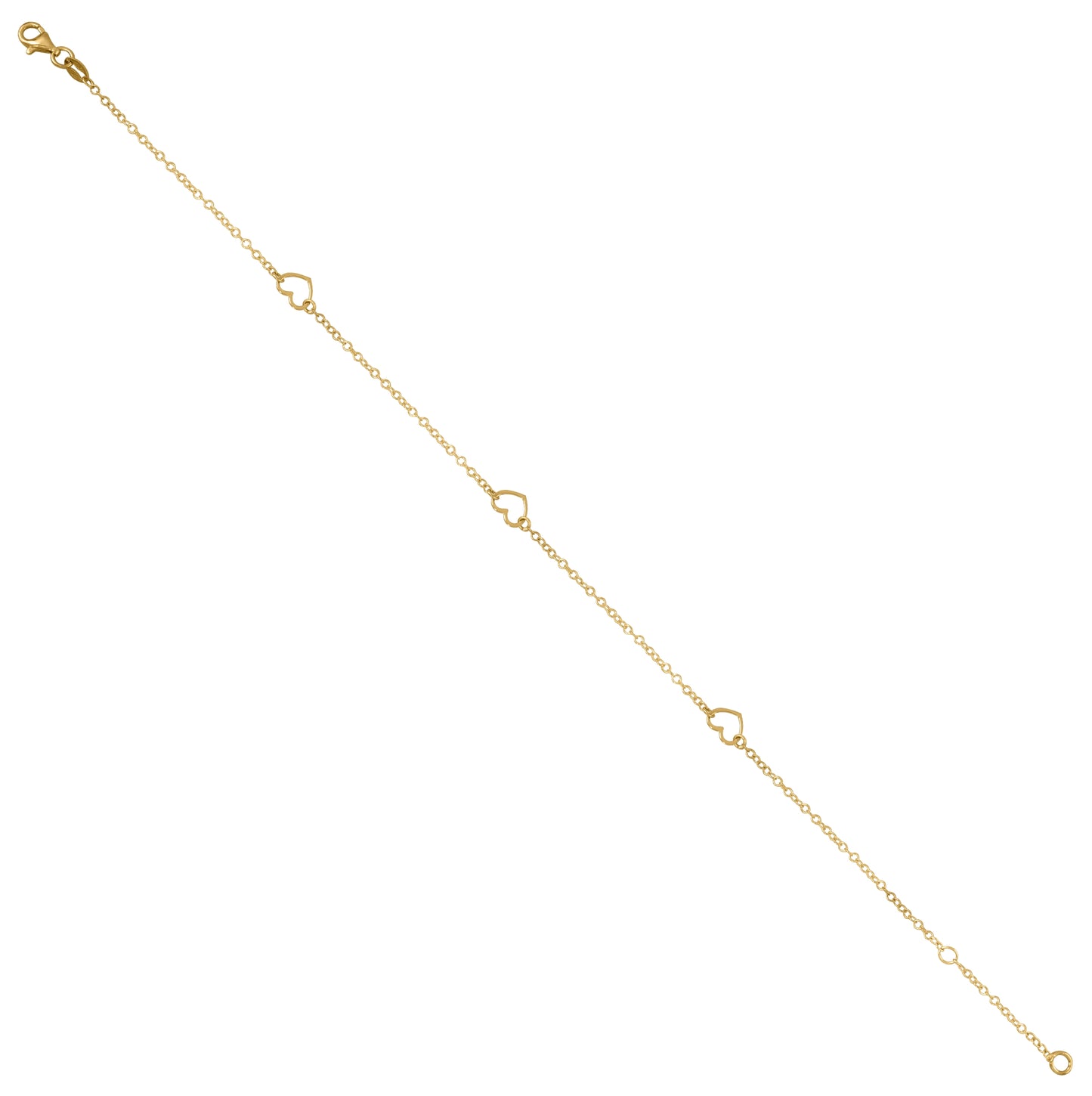 14K Yellow Gold Womens Hearts Chain Anklet