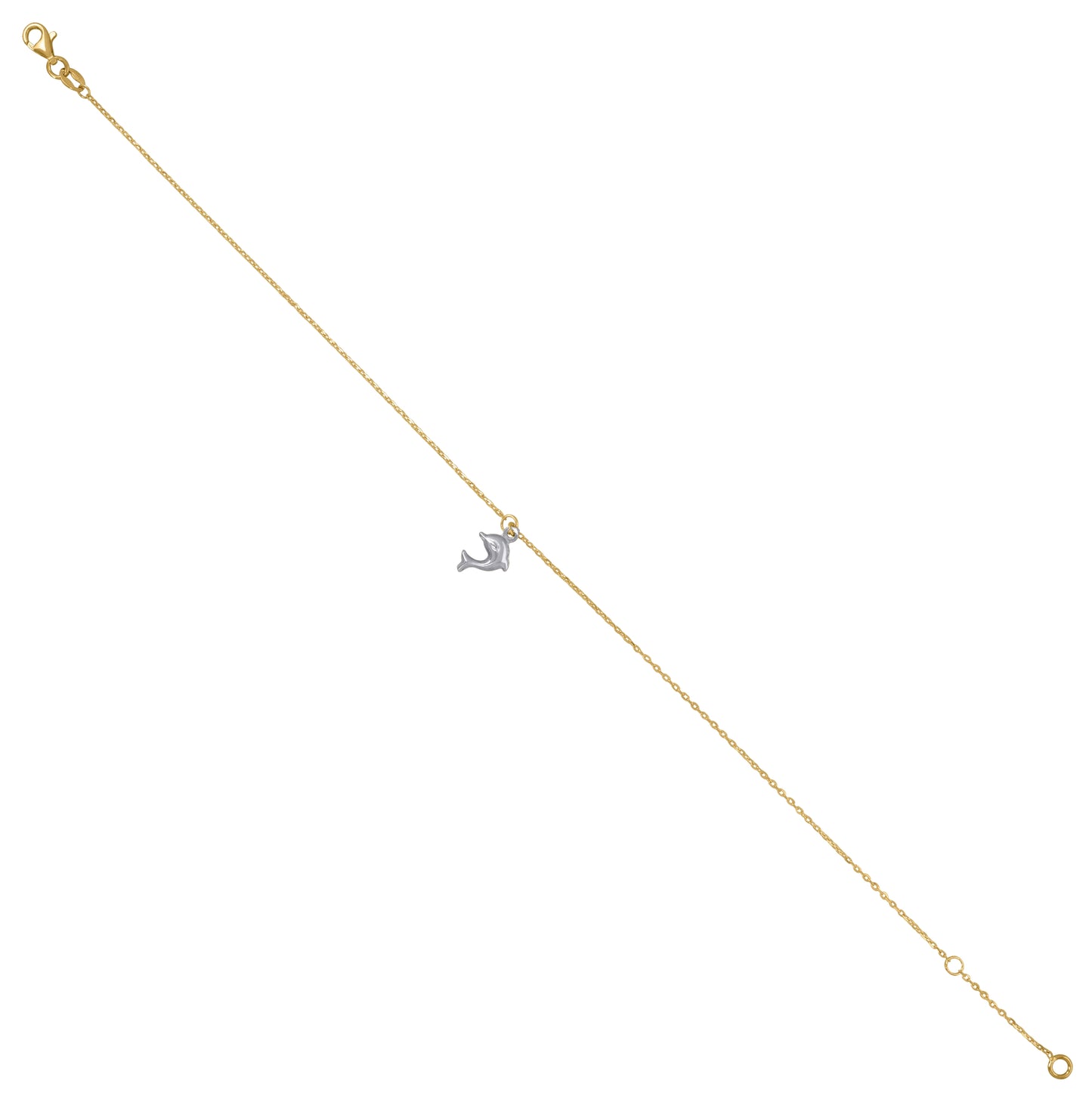 14K Two-Tone Gold Womens Dolphin Charm Anklet