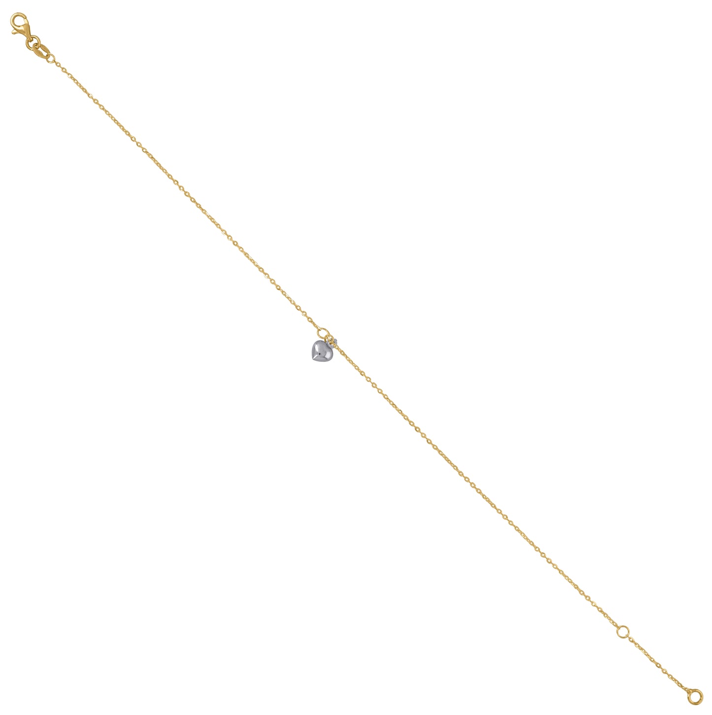 14K Two-Tone Gold Womens Heart Charm Anklet