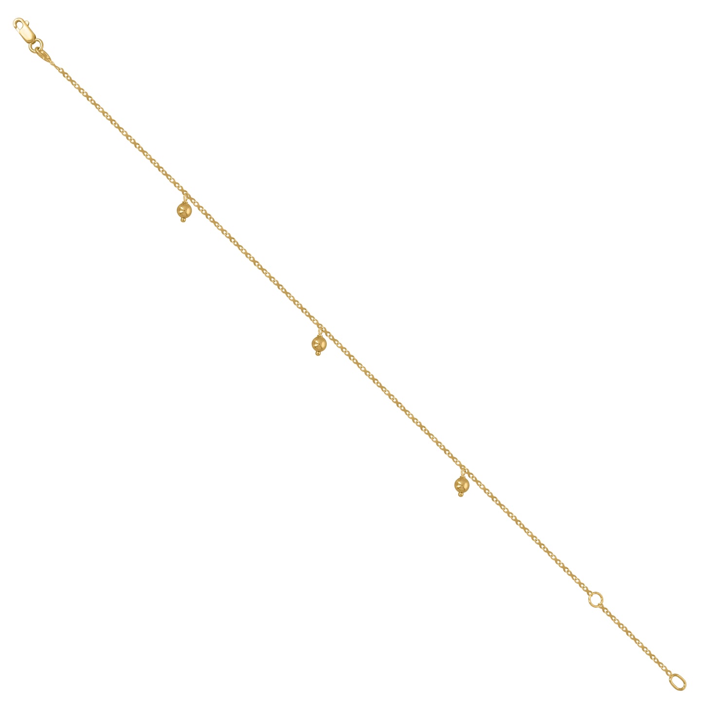 14K Yellow Gold Womens Beaded Charm Anklet