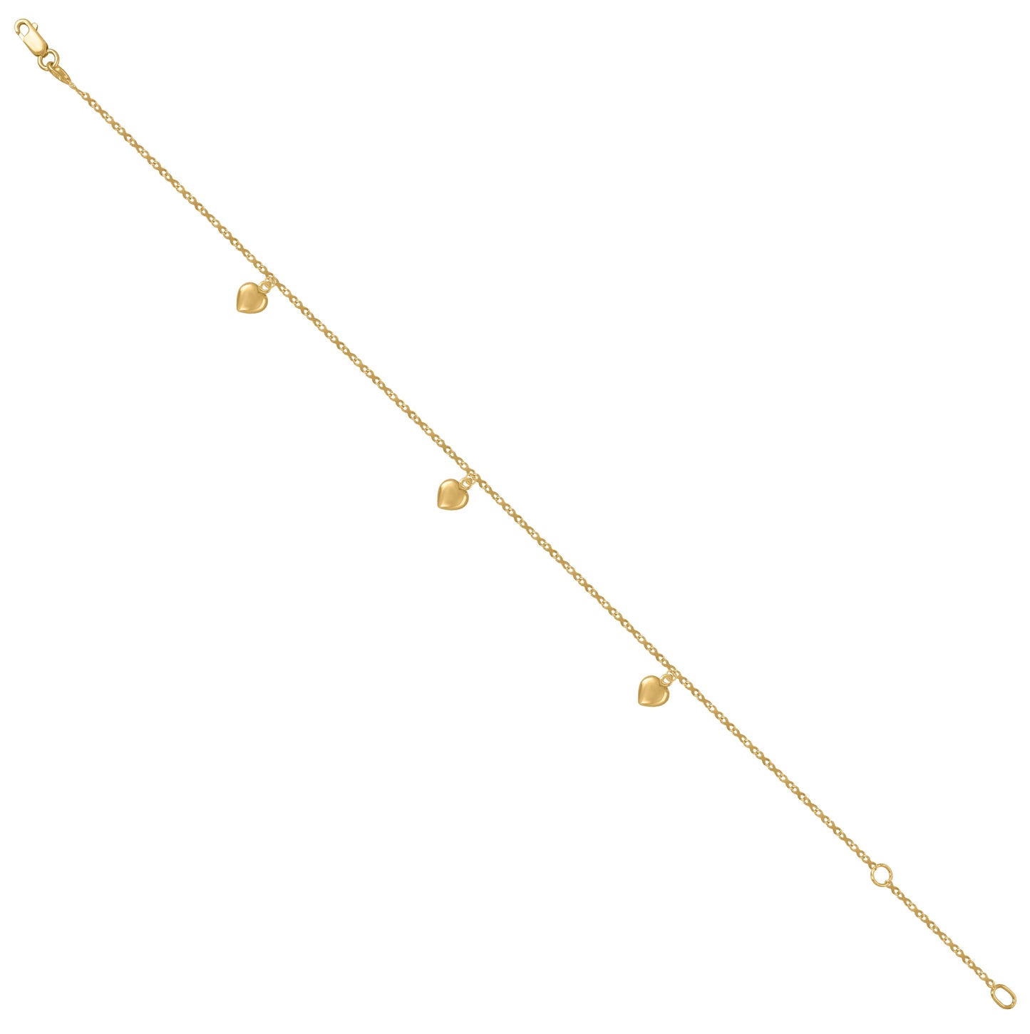 14K Yellow Gold Womens Heart Charm Anklet