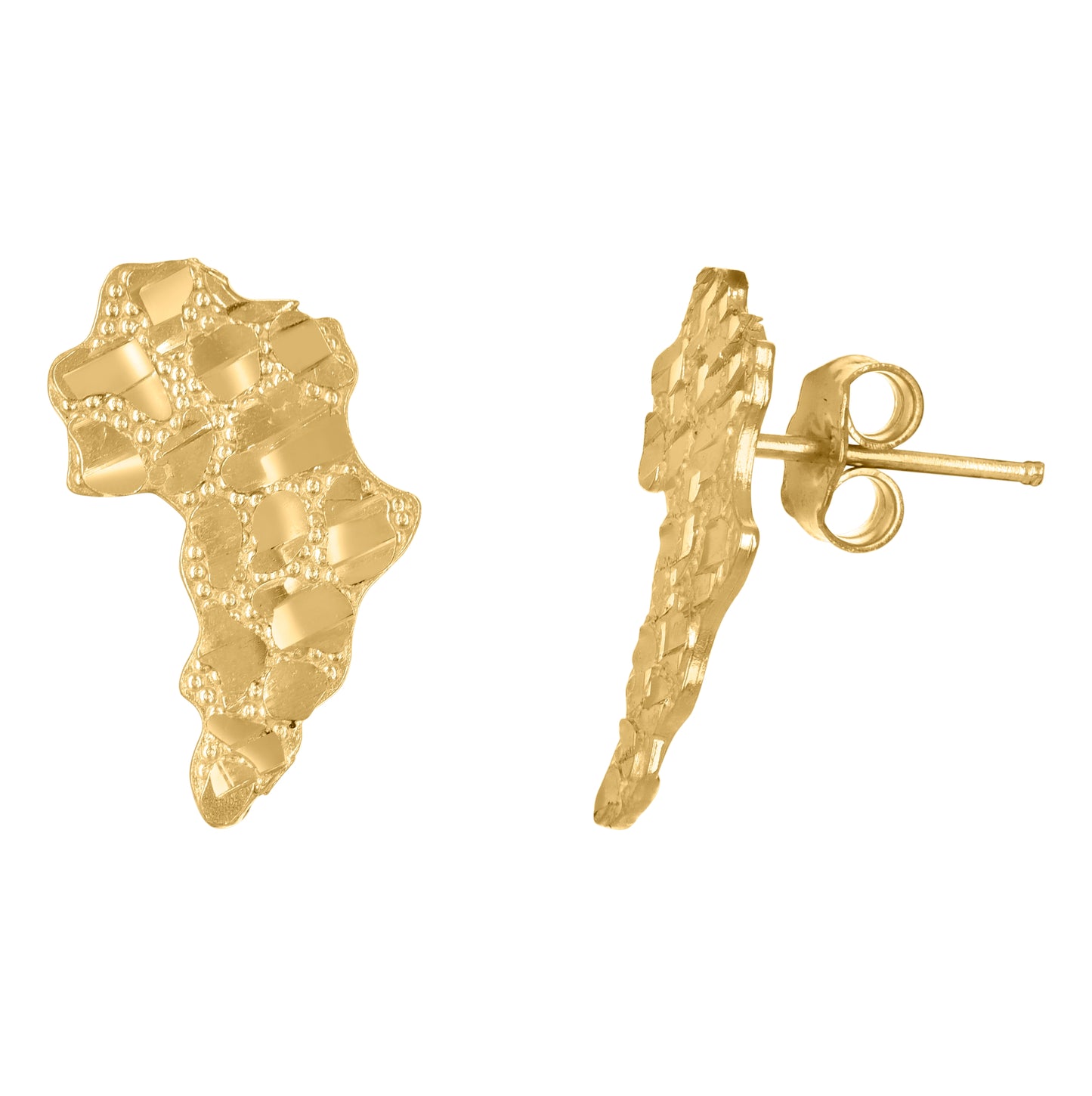 10K Yellow Gold Unisex Map Nugget Stud Earrings