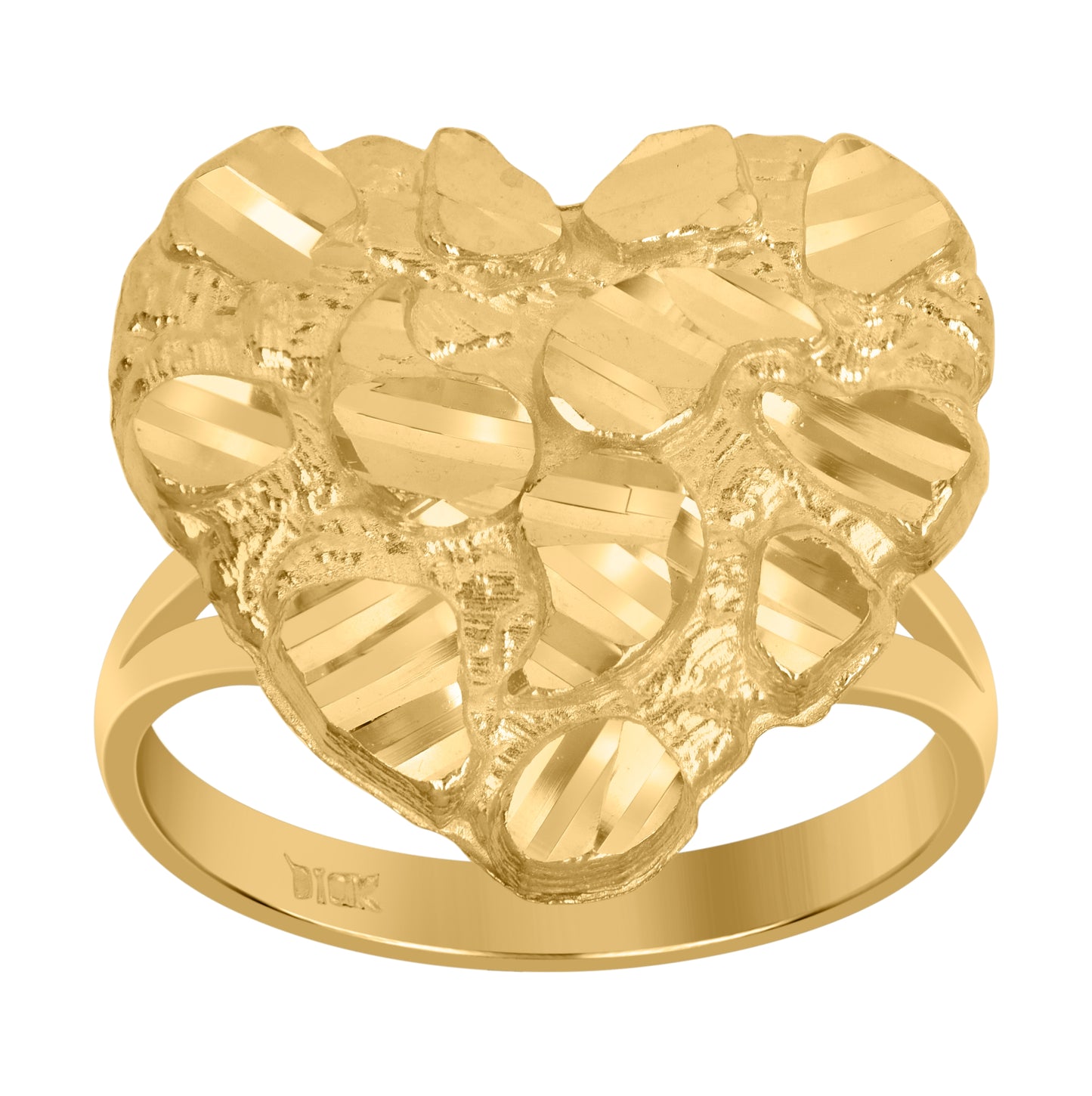 10K Yellow Gold Womens Nugget Love Hearts Ring