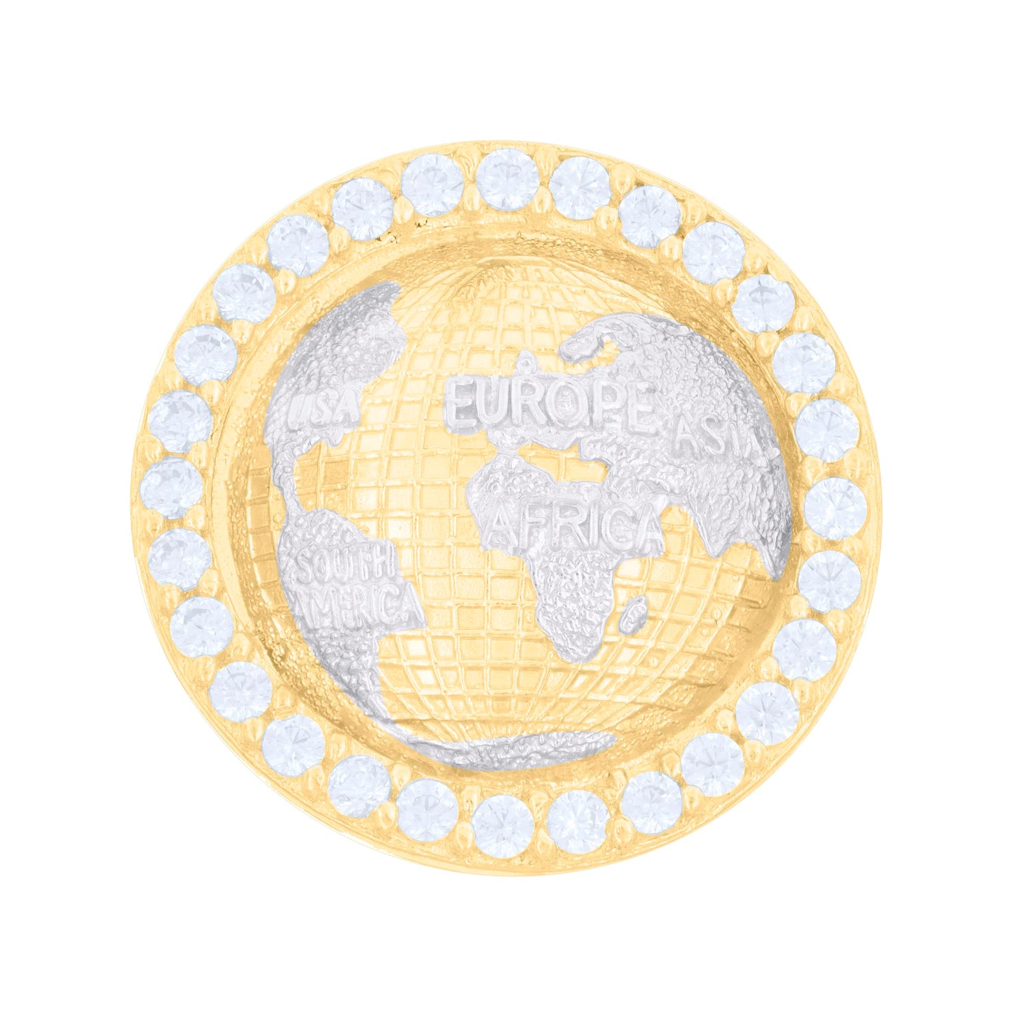 10K Two-tone Gold Mens Cubic-Zirconia World Map Globe Fashion Ring