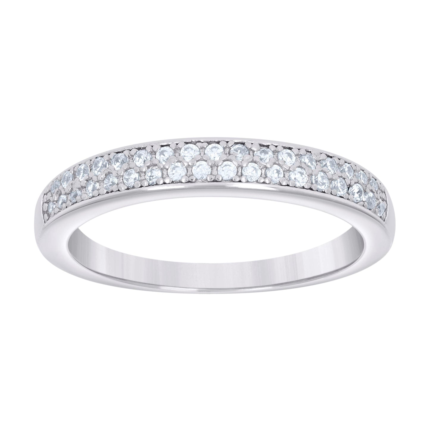 Sterling Silver Women's Cubic-Zirconia Duo Bridal Anniversary Wedding Engagement Band Ring Set