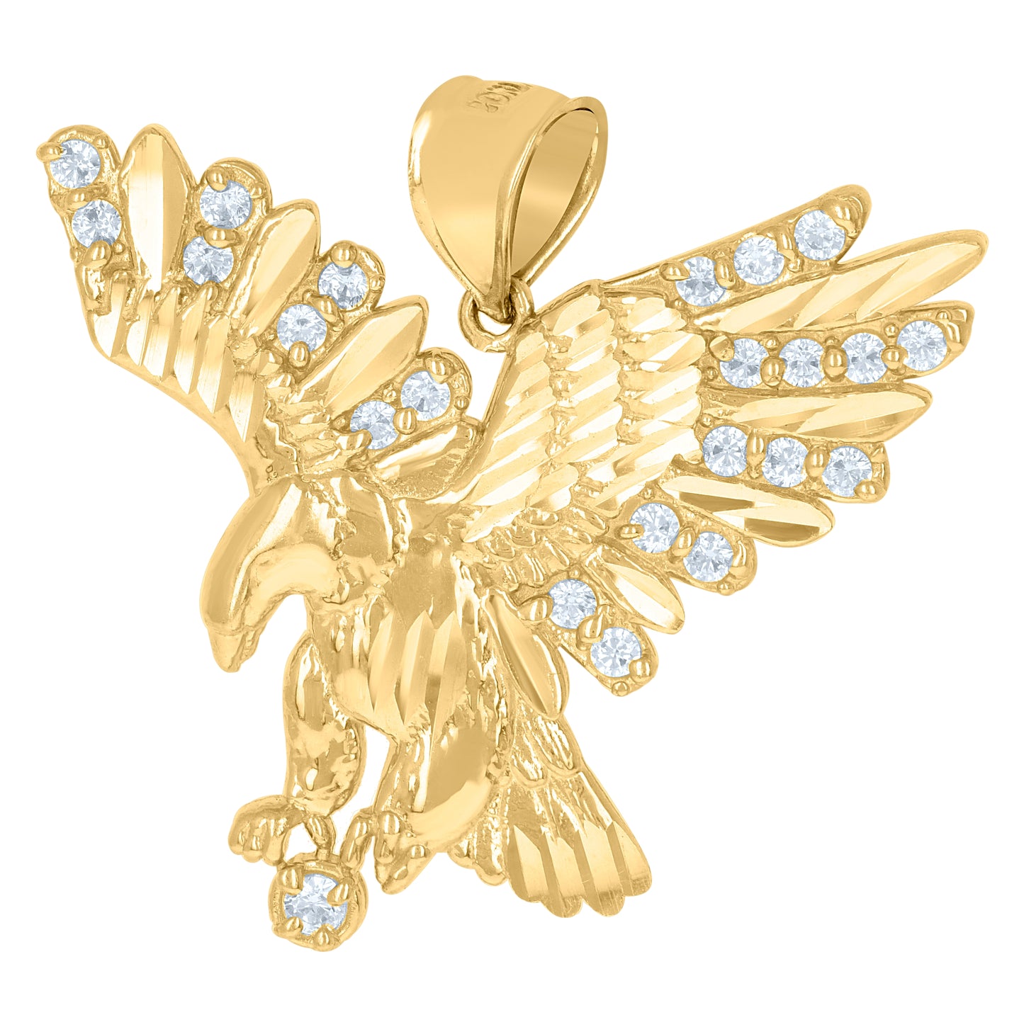 10K Yellow Gold Mens Cubic-Zirconia Eagle Bird Wildlife Charm Pendant